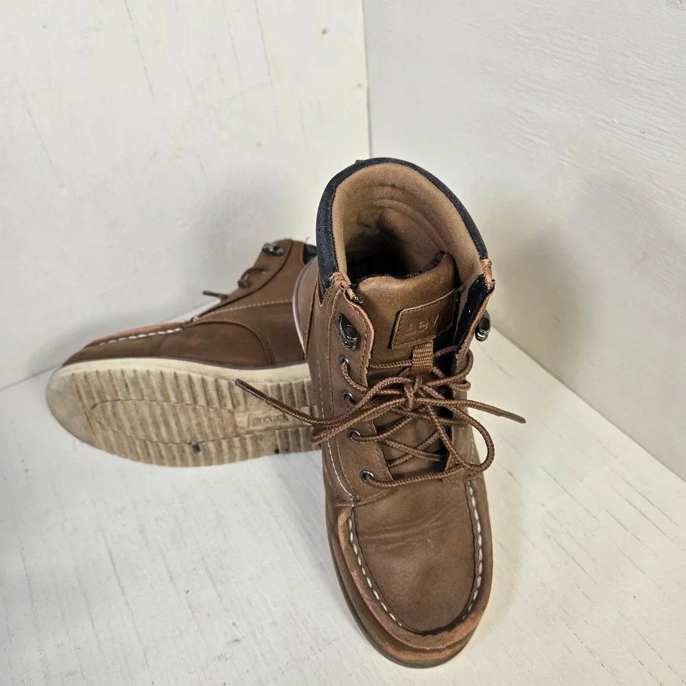 Levi's Kids Brown Moc Toe Lace Up Boots Plaid Lined Size 3M LV704994 for Boys